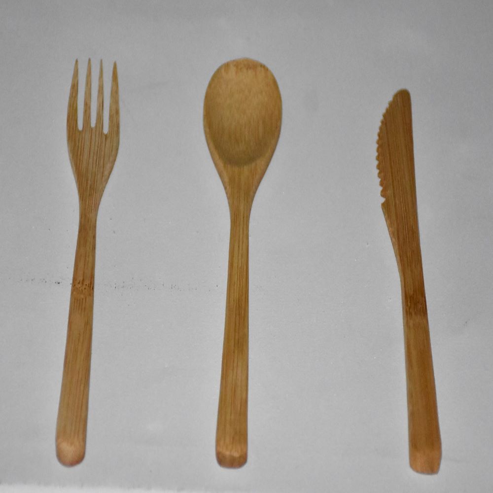 Bestek bamboe, lepel. fork  mes
