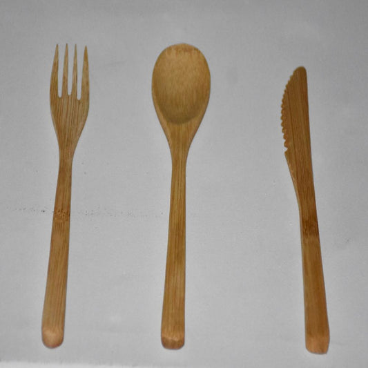 Bestek bamboe, lepel. fork  mes