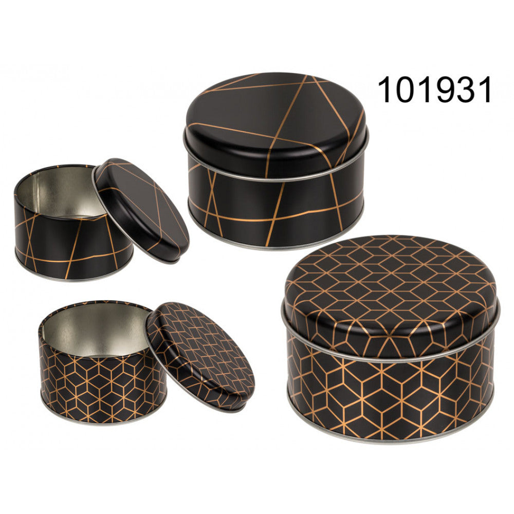 Metalen blikjes/doosjes met gouden patronen 2x