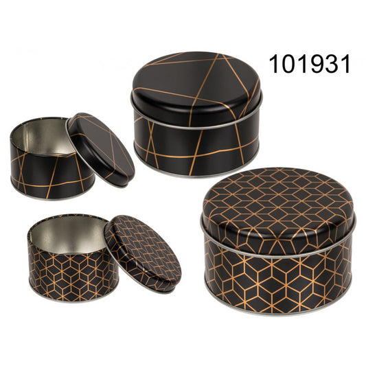 Metalen blikjes/doosjes met gouden patronen 2x