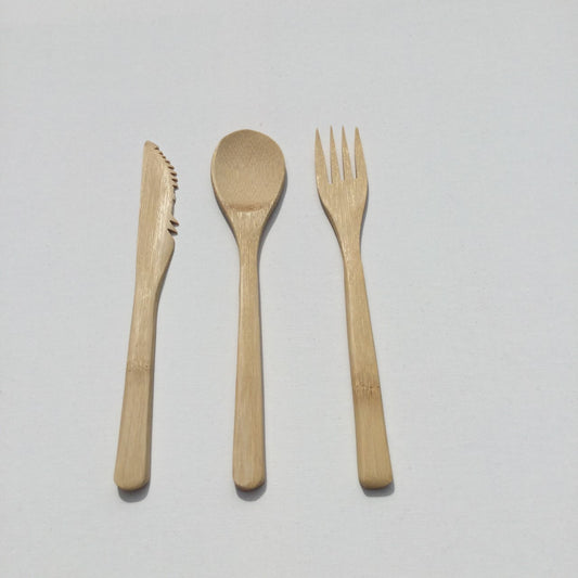 Bestek bamboe, lepel. fork  mes