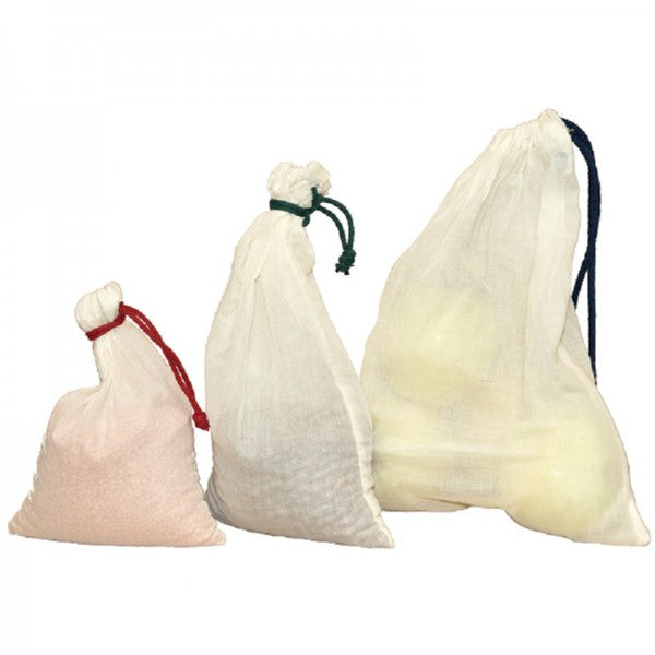 Biologische katoenen gauze producten zakken. Klein, middel en groot. Herbruikbare zero waste.