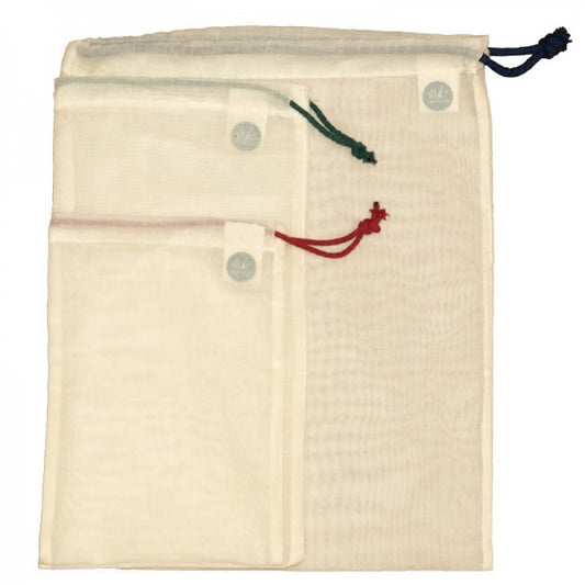 Biologische katoenen gauze producten zakken. Klein, middel en groot. Herbruikbare zero waste.
